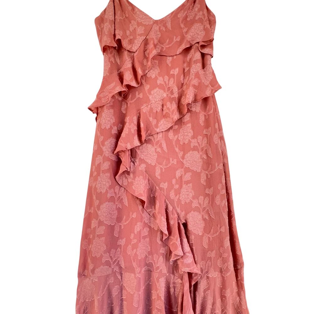 Zara Marsala Jacquard Ruffle Midi Dress Romantic Floral Cottagecore M ruffles - Picture 6 of 9